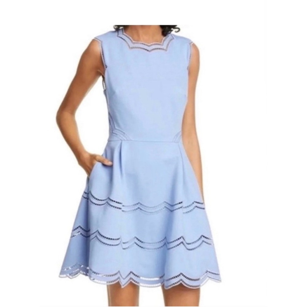 Ted Baker Women's Size 3 Blue Embroidered Tiered Skater Flare Dress NWT $315